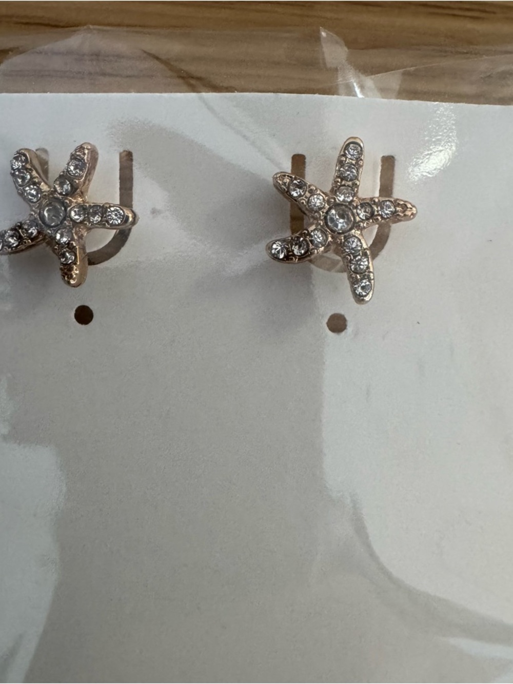 Rhinestone Starfish Stud Earrings - Gold Tone
